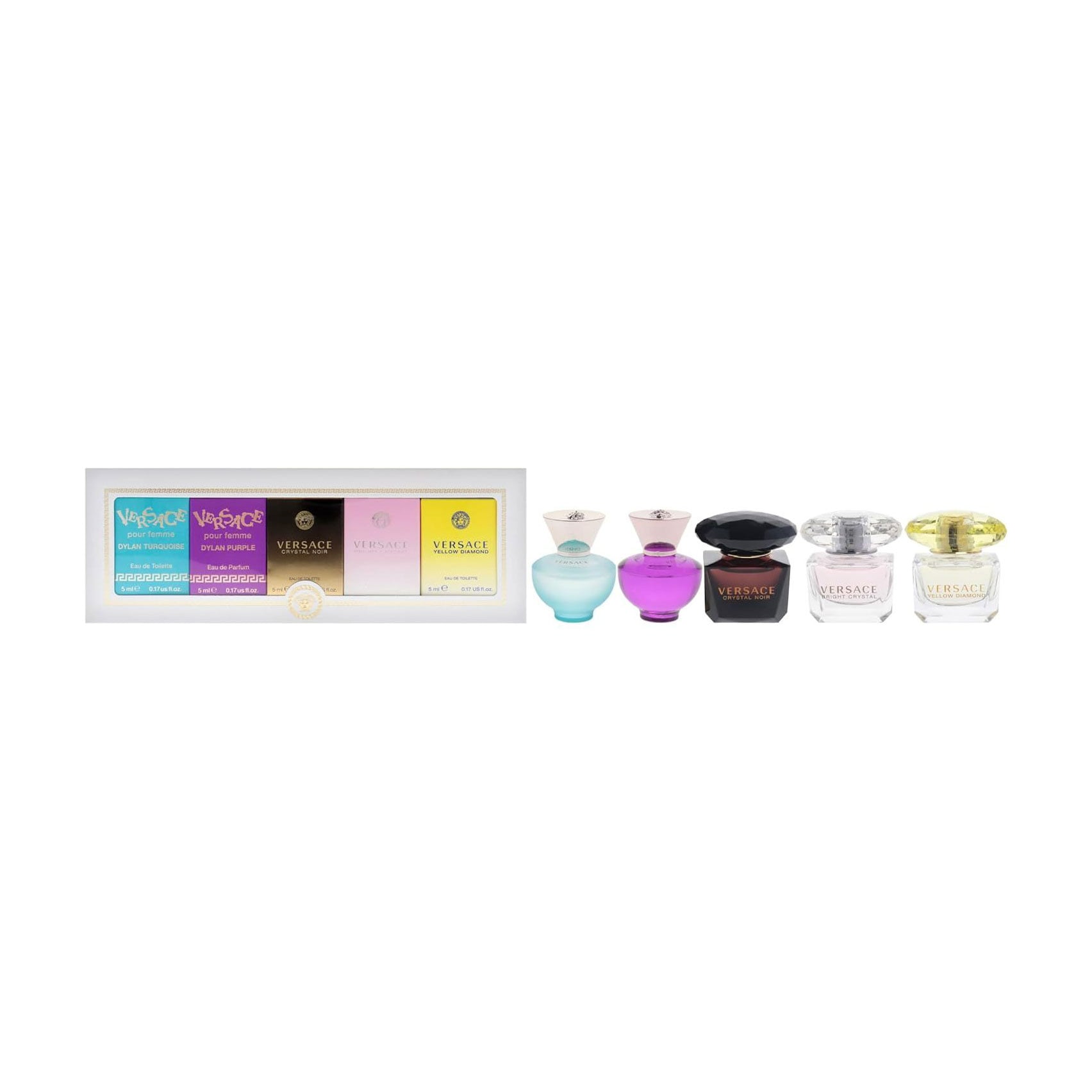 Парфумований набір жіночий Versace Set (Dylan Turquoise, 5 мл + Dylan Purple, 5 мл + Crystal Noir, 5 мл + Bright Crystal, 5 мл + Yellow Diamond, 5 мл)